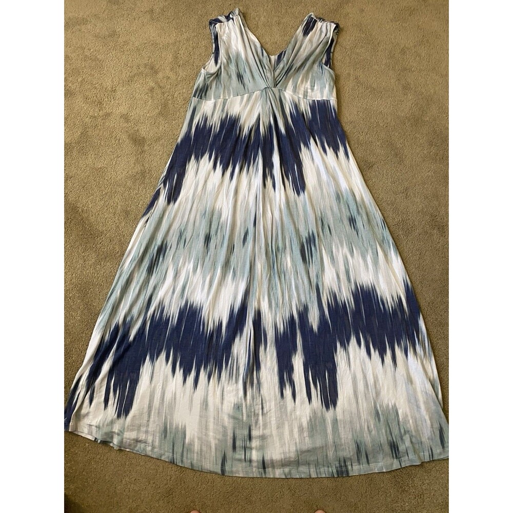 Soma Sleeveless Maxi Dress Aqua Blue Wave Print Size XL